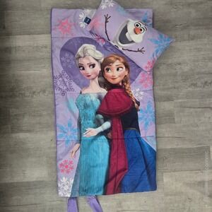 Disney Frozen Sleeping Bag Set Youth Purple Elsa Anna Olaf Slumber Nap Mat